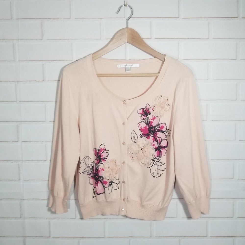 Lauren Conrad Pink Floral Cardigan Size L
